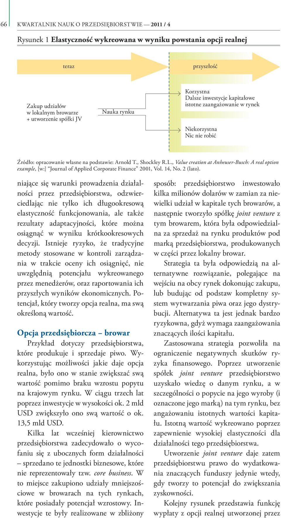 , Value creation at Anheuser-Busch: A real option example, [w:] Journal of Applied Corporate Finance 2001, Vol. 14, No. 2 (lato).