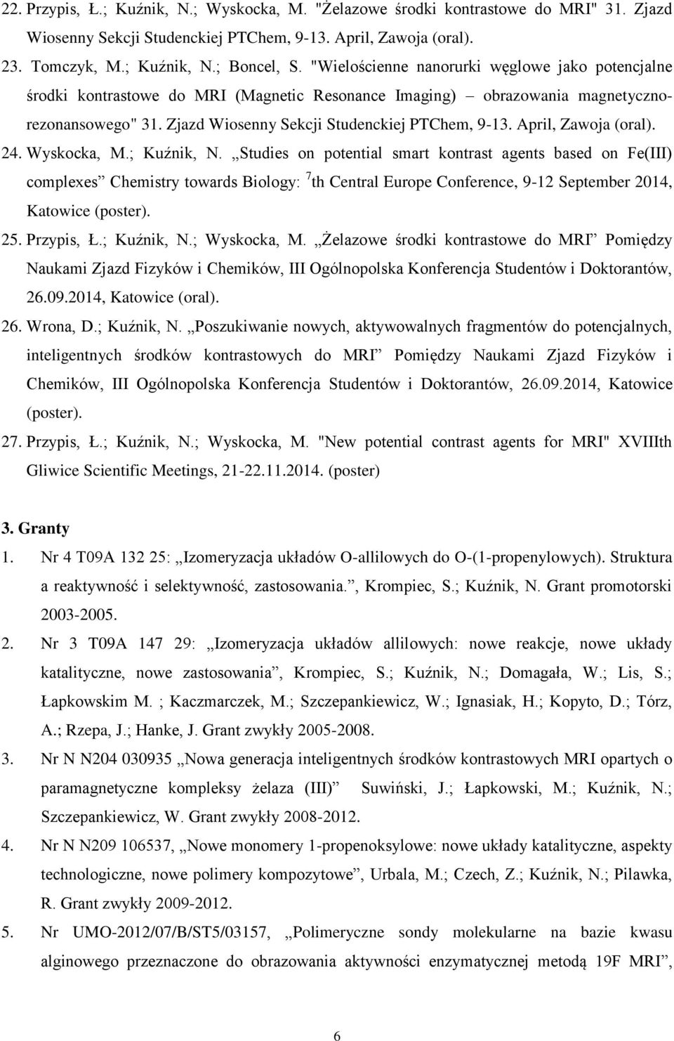 April, Zawoja (oral). 24. Wyskocka, M.; Kuźnik, N.