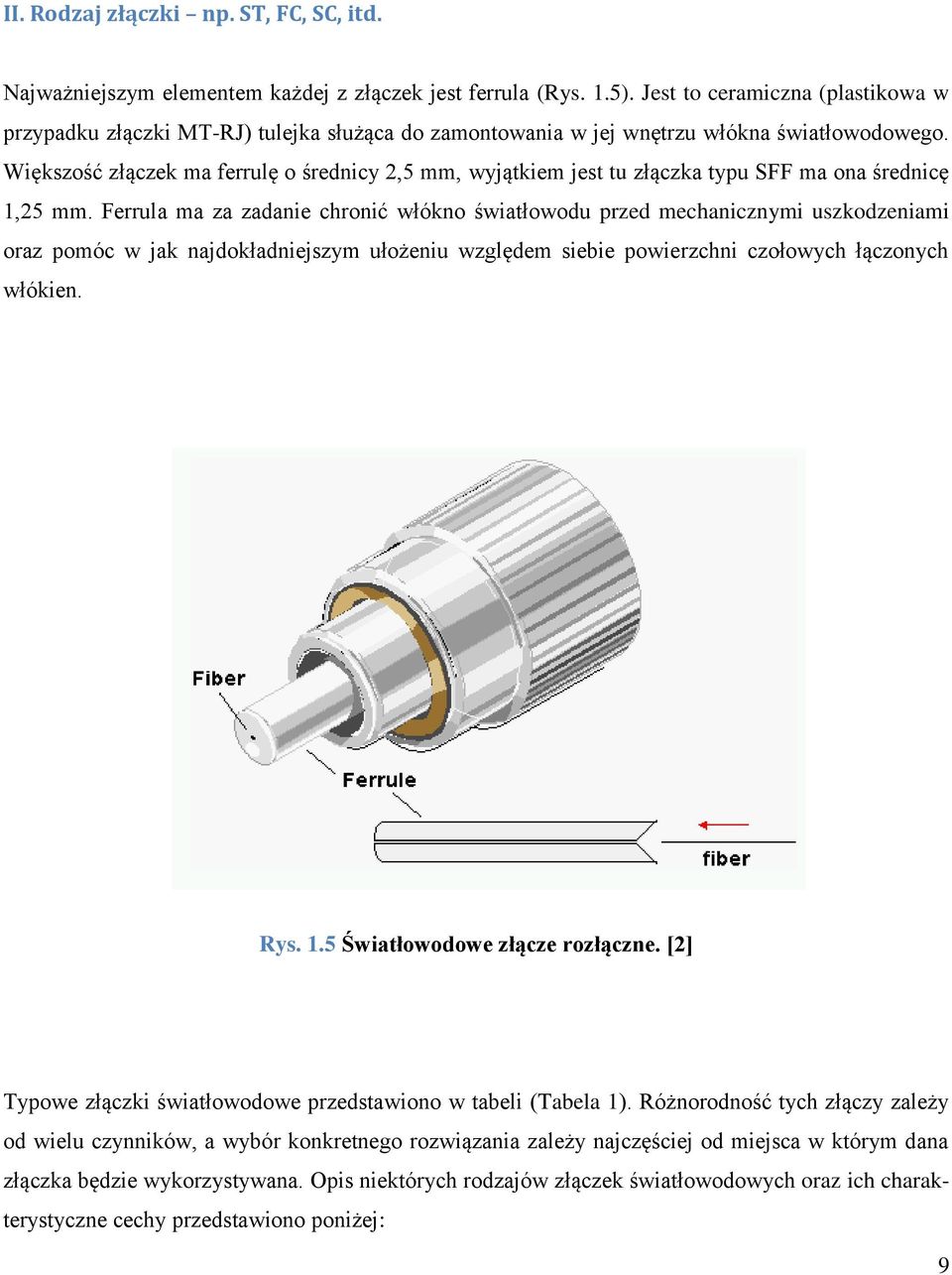 Większość złączek ma ferrulę o średnicy 2,5 mm, wyjątkiem jest tu złączka typu SFF ma ona średnicę 1,25 mm.