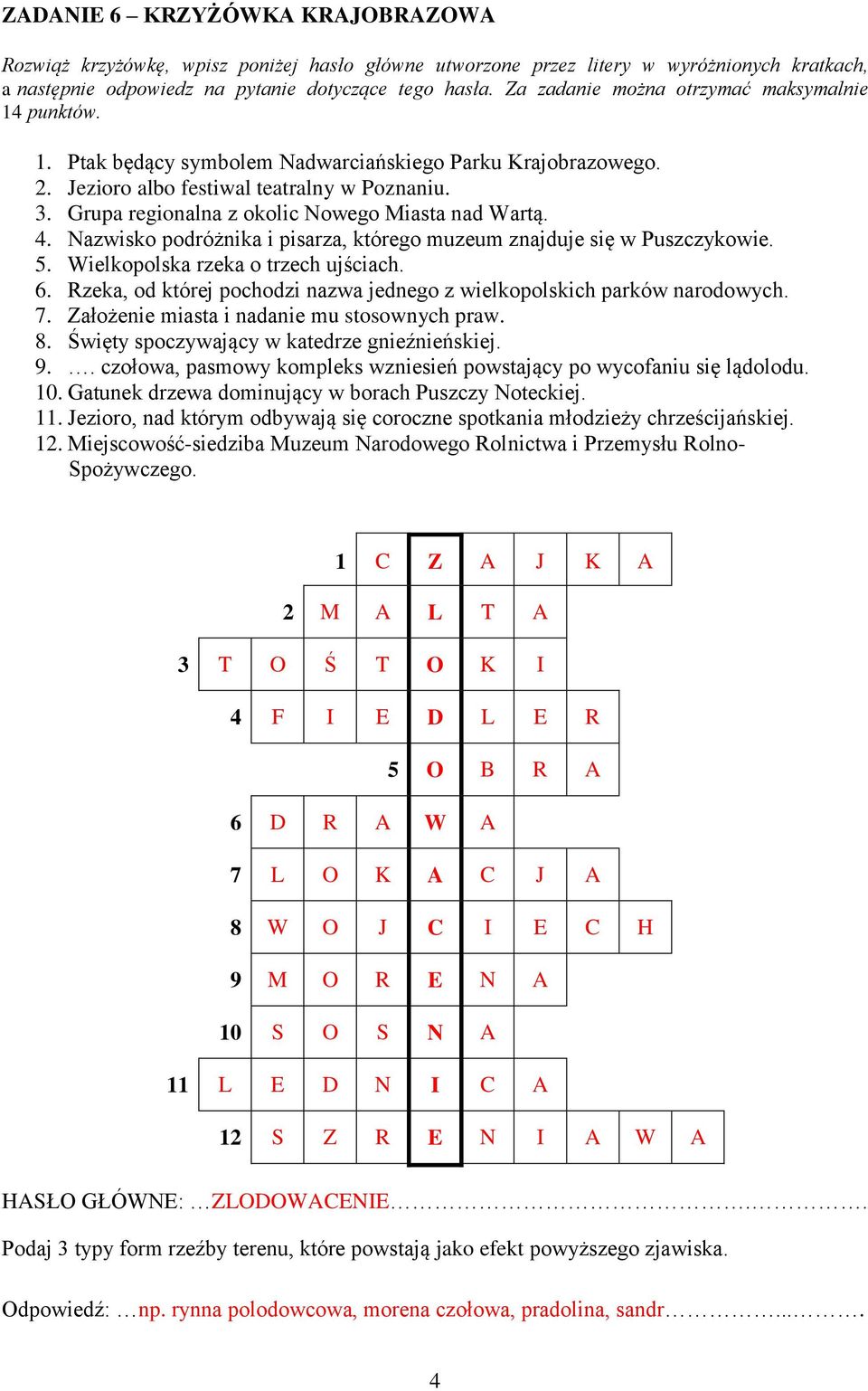 Grupa regionalna z okolic Nowego Miasta nad Wartą. 4. Nazwisko podróżnika i pisarza, którego muzeum znajduje się w Puszczykowie. 5. Wielkopolska rzeka o trzech ujściach. 6.