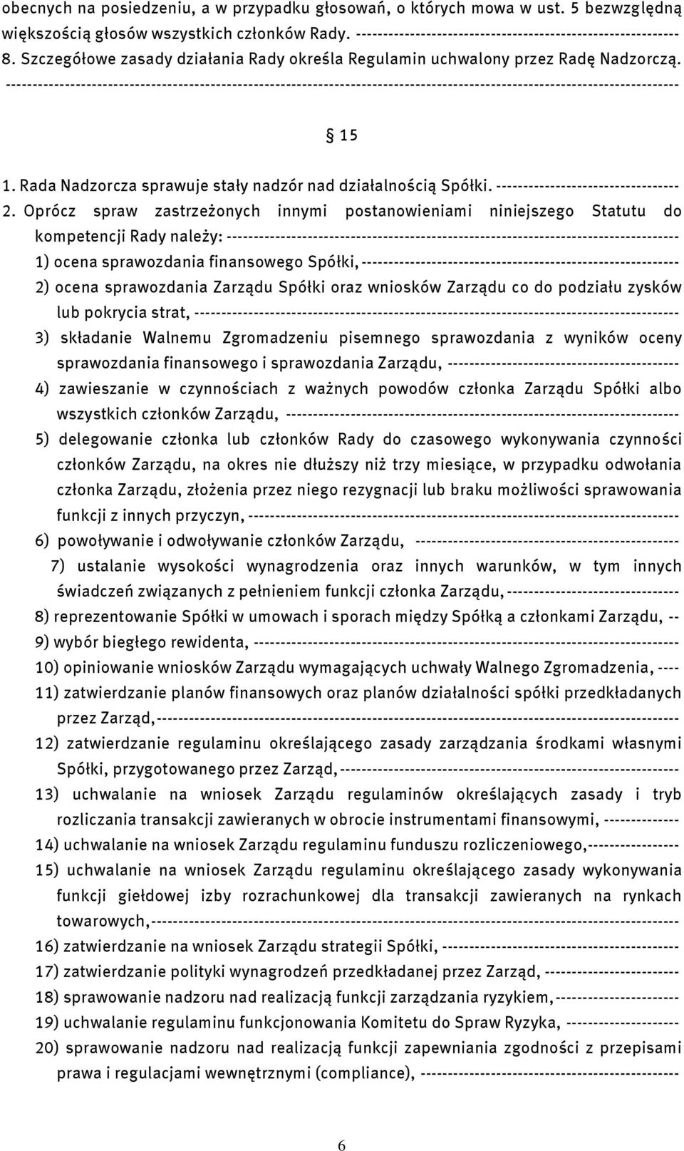 ----------------------------------------------------------------------------------------------------------------------------- 15 1. Rada Nadzorcza sprawuje stały nadzór nad działalnością Spółki.