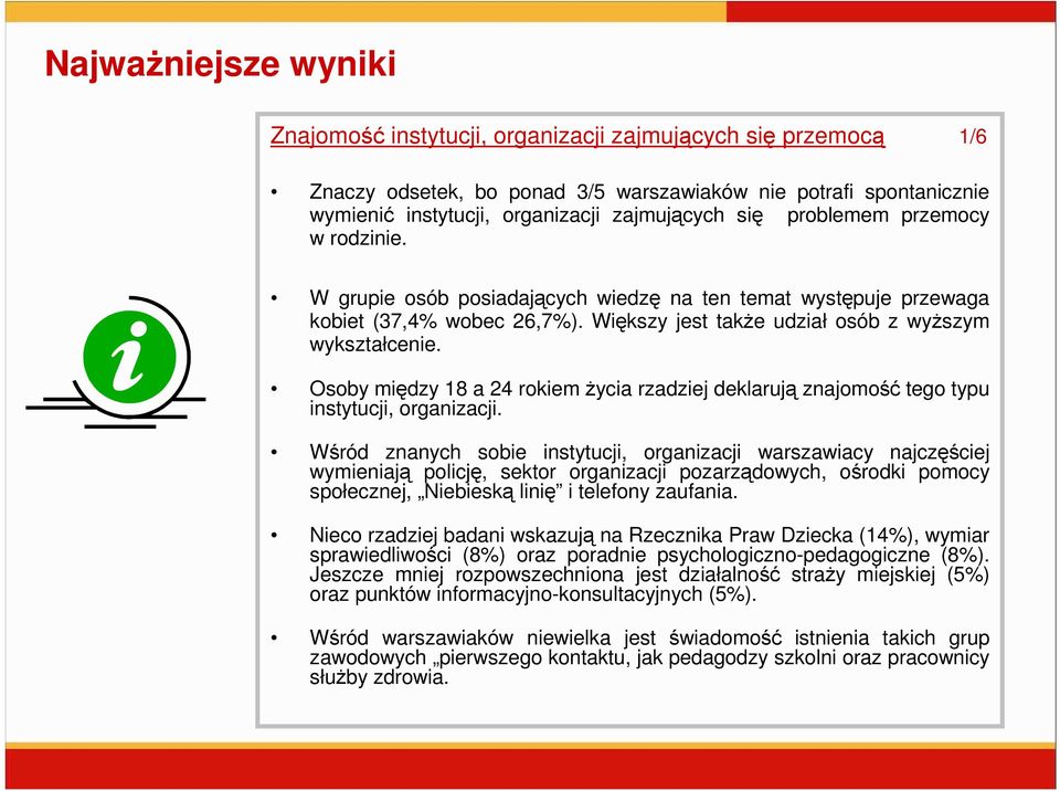 Osoby między 18 a 24 rokiem Ŝycia rzadziej deklarują znajomość tego typu instytucji, organizacji.