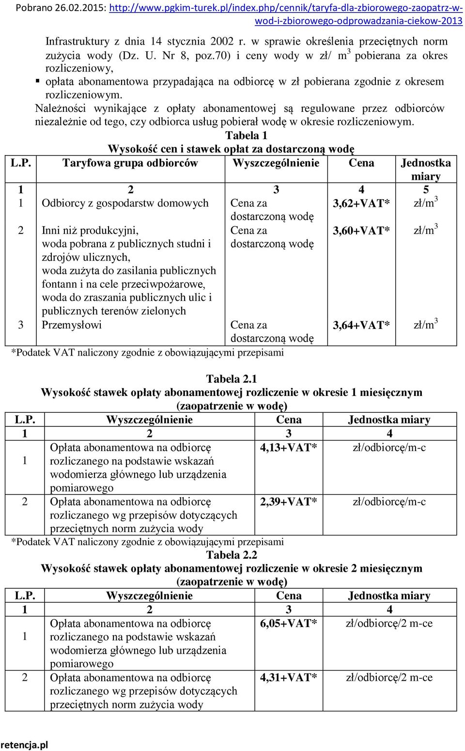 Należności wynikające z opłaty abonamentowej są regulowane przez odbiorców niezależnie od tego, czy odbiorca usług pobierał wodę w okresie rozliczeniowym.