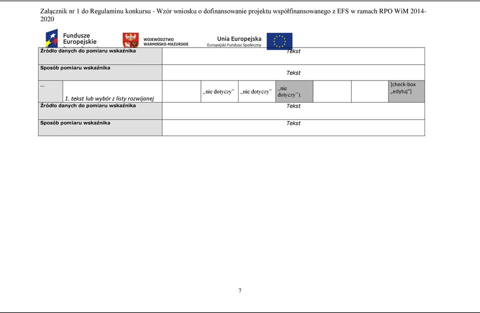 wskaźnika Sposób pomiaru wskaźnika 1.