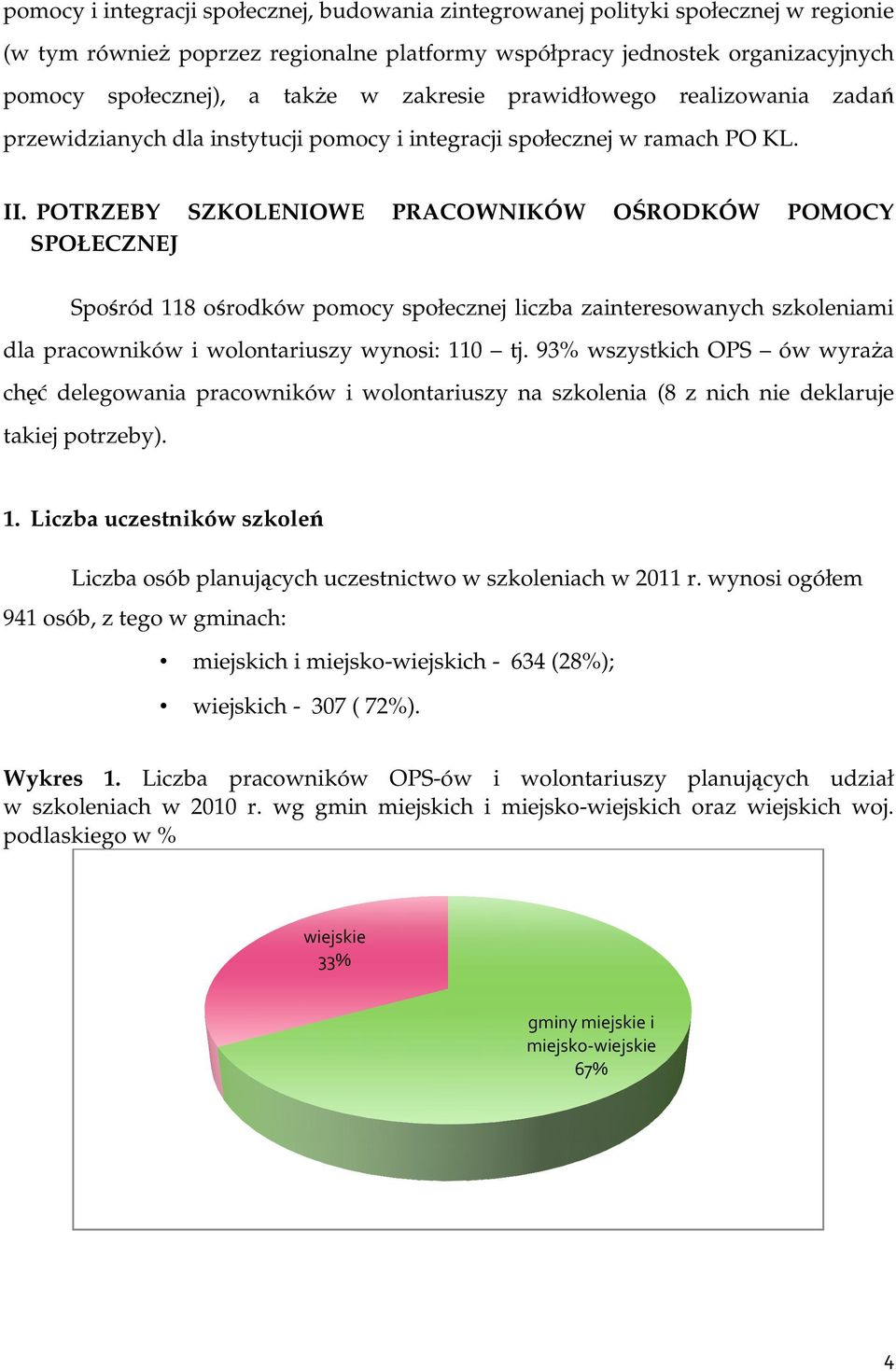 POTRZEBY SZKOLENIOWE PRACOWNIKÓW OŚRODKÓW POMOCY SPOŁECZNEJ Spośród 118 ośrodków pomocy społecznej liczba zainteresowanych szkoleniami dla pracowników i wolontariuszy wynosi: 110 tj.