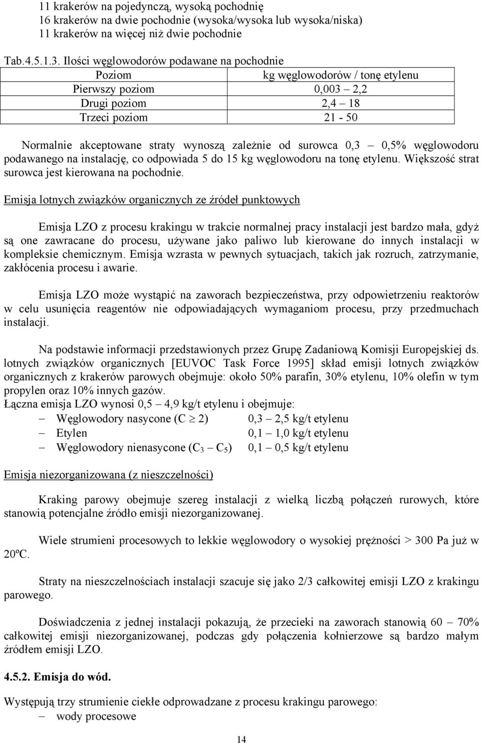 surowca 0,3 0,5% węglowodoru podawanego na instalację, co odpowiada 5 do 15 kg węglowodoru na tonę etylenu. Większość strat surowca jest kierowana na pochodnie.