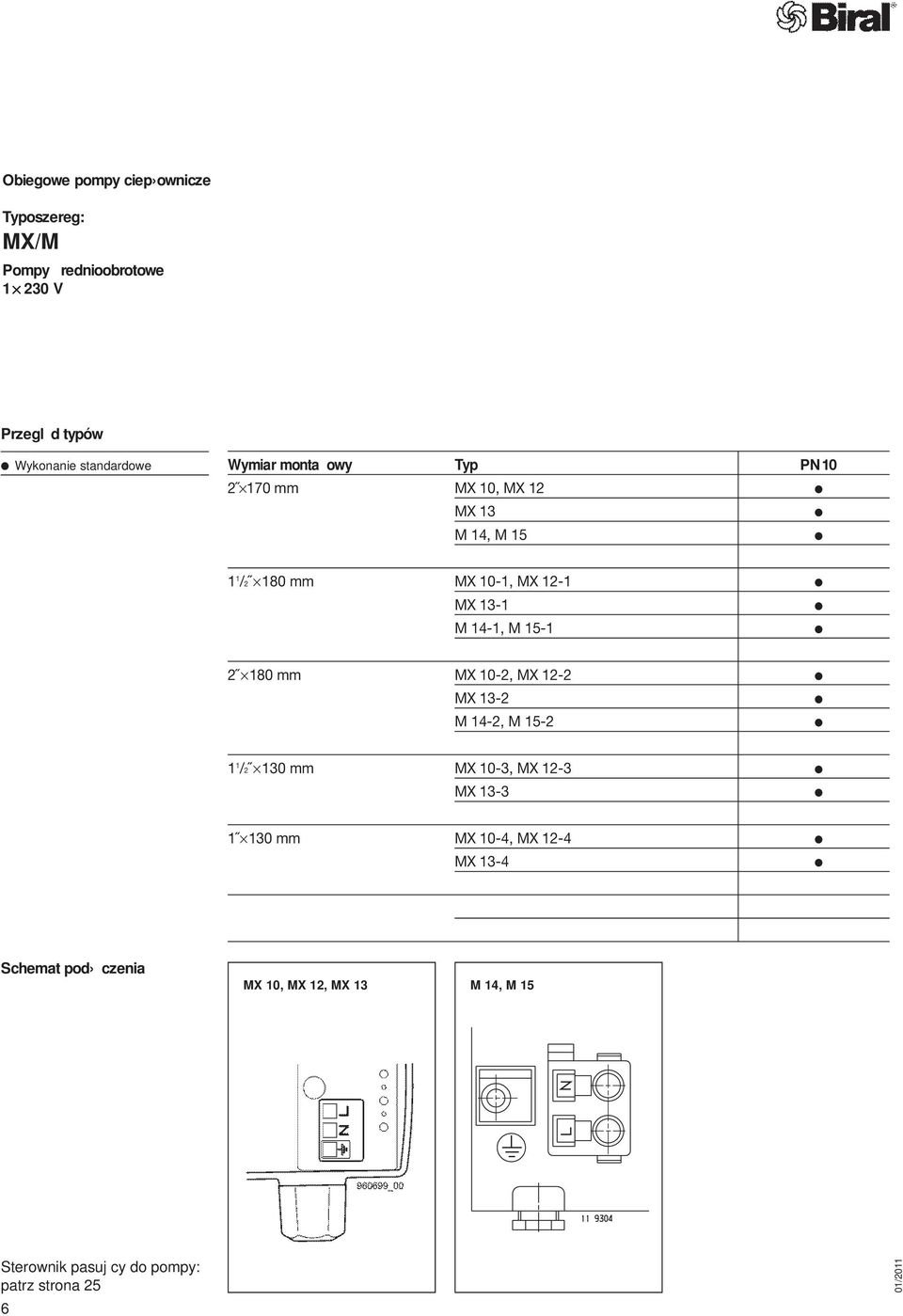 l l 2 180 mm MX 10-2, MX 12-2 l MX 13-2 M 14-2, M 15-2 l l 1 1 /2 130 mm MX 10-3, MX 12-3 l MX 13-3 l 1 130 mm MX