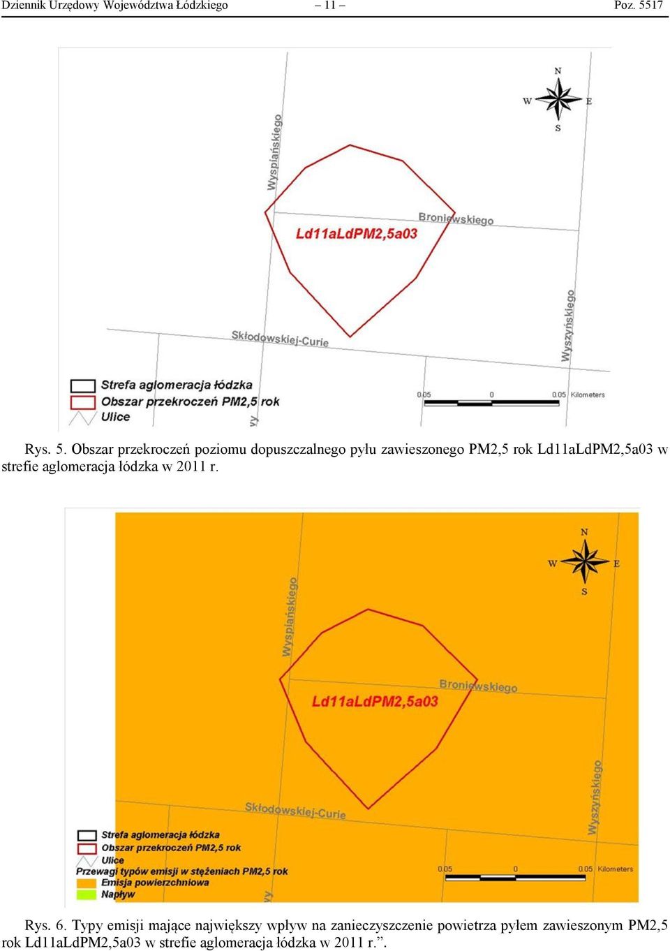 Obszar przekroczeń poziomu dopuszczalnego pyłu zawieszonego PM2,5 rok Ld11aLdPM2,5a03