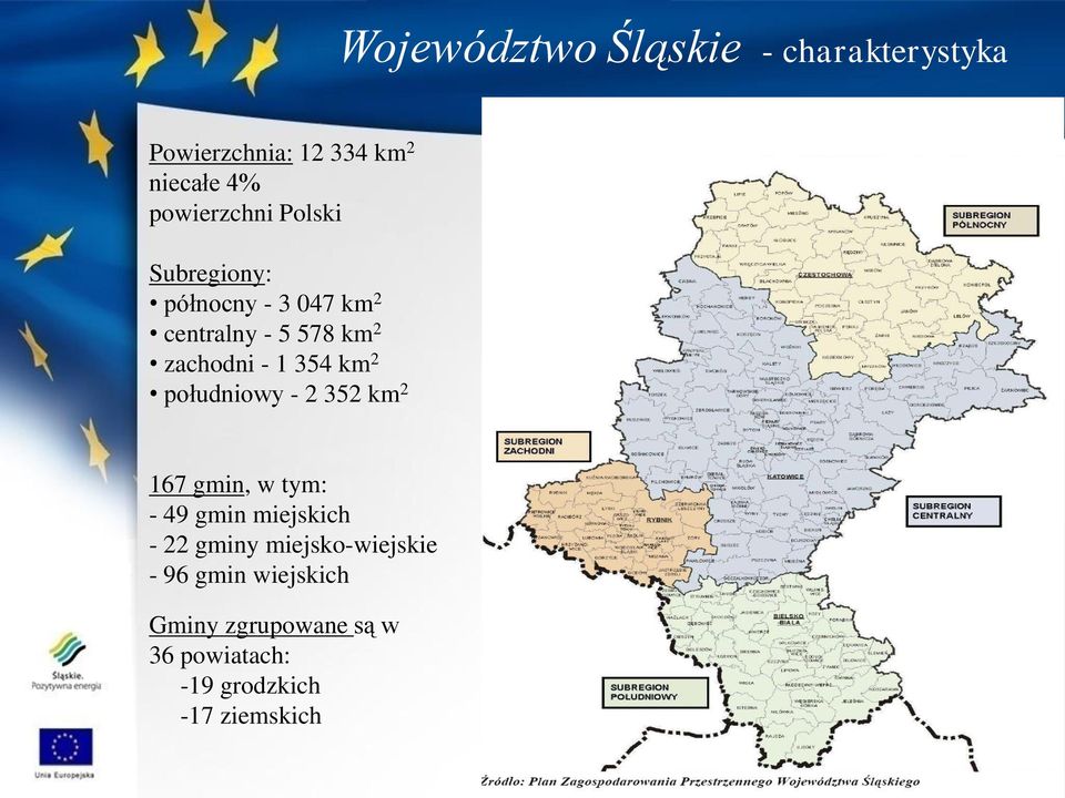 południowy - 2 352 km 2 167 gmin, w tym: - 49 gmin miejskich - 22 gminy