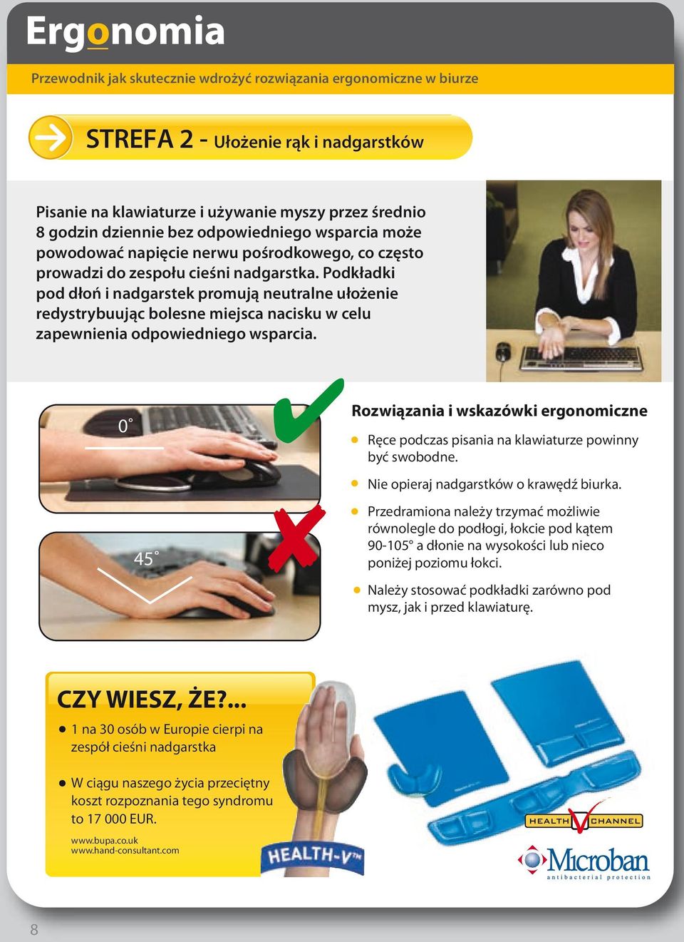 Podkładki pod dłoń i nadgarstek promują neutralne ułożenie redystrybuując bolesne miejsca nacisku w celu zapewnienia odpowiedniego wsparcia.