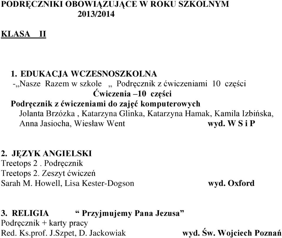 komputerowych Jolanta Brzózka, Katarzyna Glinka, Katarzyna Hamak, Kamila Izbińska, Anna Jasiocha, Wiesław Went wyd. W S i P 2.