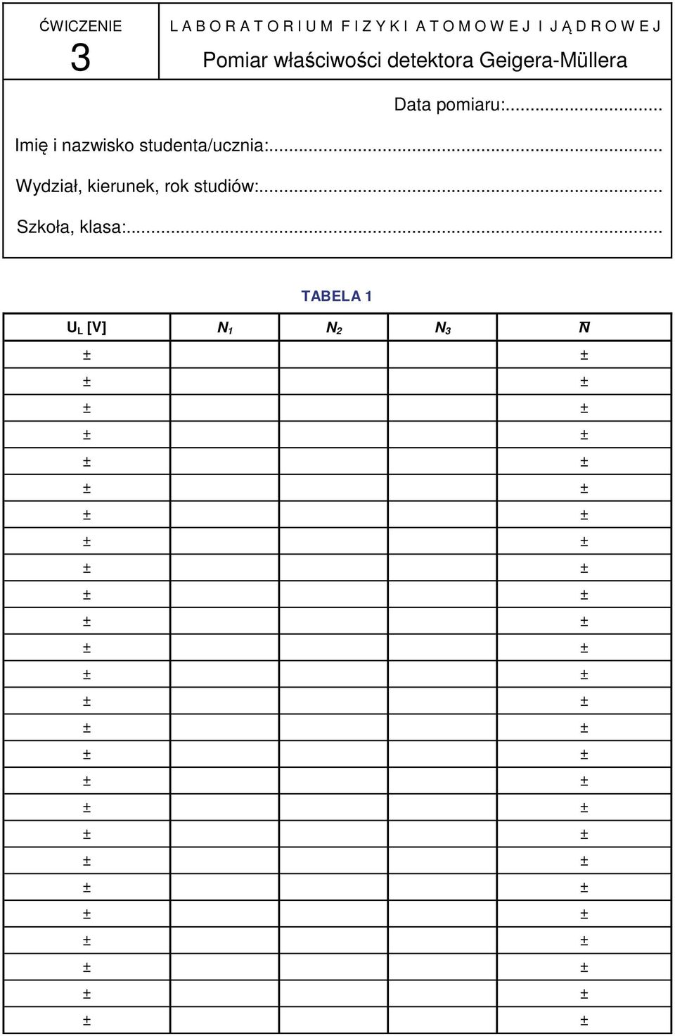 Data pomiaru:... Imię i nazwisko studenta/ucznia:.