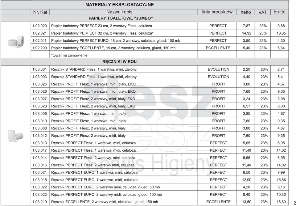 03.001 Rêcznik STANDARD Flesz, 1 warstwa, mini, zielony EVOLUTION 2,20 23% 2,71 1.03.003 Rêcznik STANDARD Flesz, 1 warstwa, midi, zielony EVOLUTION 4,40 23% 5,41 1.03.025 Rêcznik PROFIT Flesz, 1 warstwa, mini, bia³y, EKO PROFIT 3,80 23% 4,67 1.