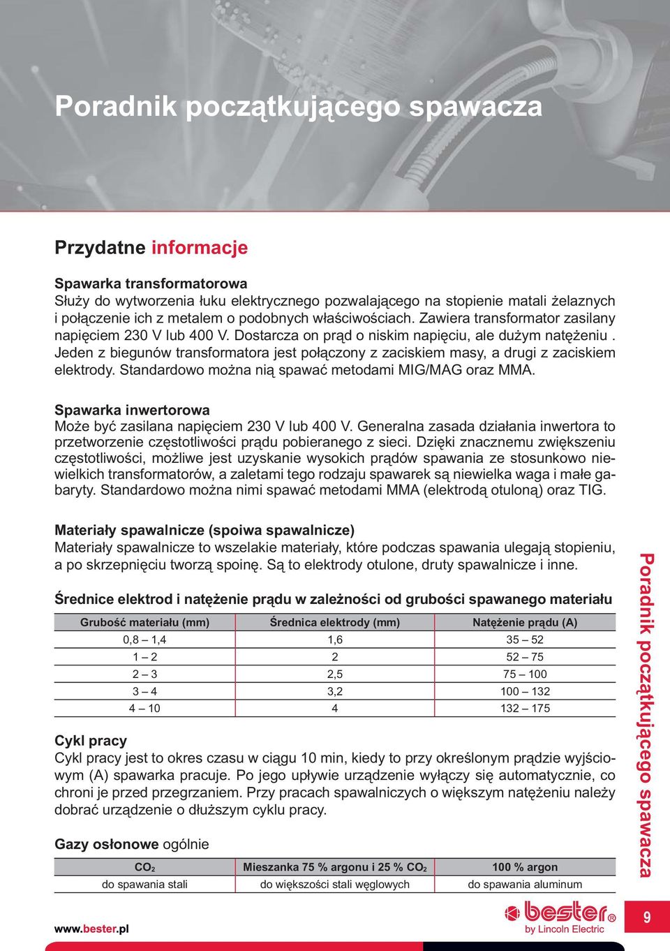 Jeden z biegunów transformatora jest połączony z zaciskiem masy, a drugi z zaciskiem elektrody. Standardowo można nią spawać metodami MIG/MAG oraz MMA.