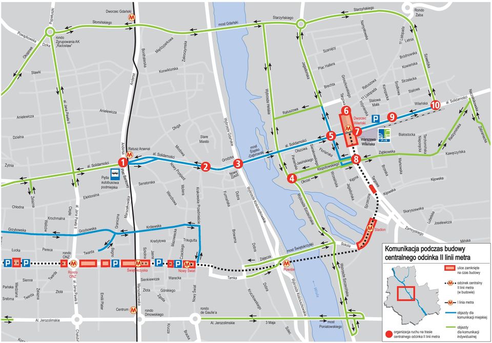 Jana Pawła II Chałubiń Elektoralna Grzybowska Twarda Słomińskiego Pętla autobusowa podmiejska Emilii Plater Dworzec Gdański Anielewicza Graniczna Bagno Andersa 1 Plac Bankowy Marszałkowska Centrum