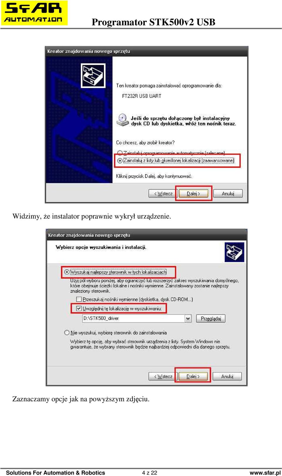 Zaznaczamy opcje jak na powyŝszym