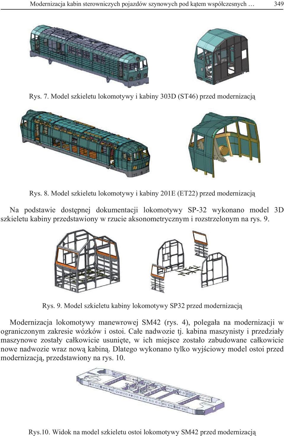 rozstrzelonym na rys. 9. Rys. 9. Model szkieletu kabiny lokomotywy SP32 przed modernizacj Modernizacja lokomotywy manewrowej SM42 (rys.