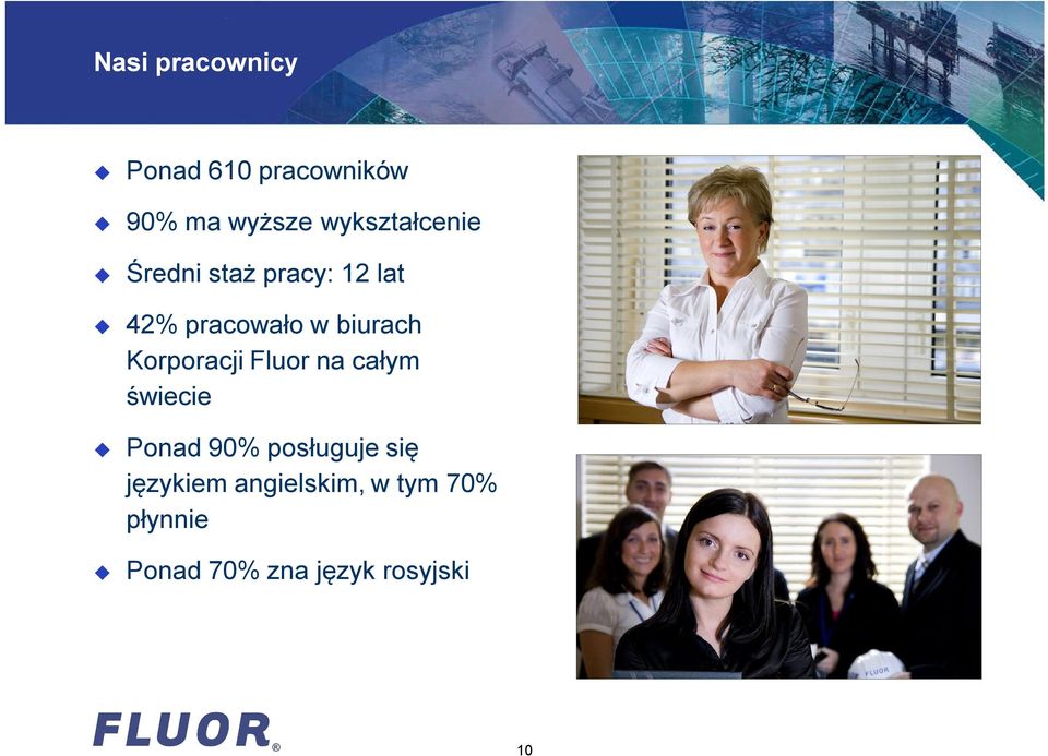 biurach Korporacji Fluor na całym świecie Ponad 90%