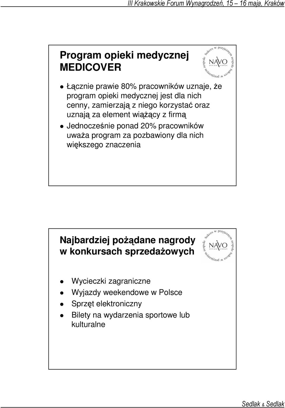 pracowników uwaŝa program za pozbawiony dla nich większego znaczenia Najbardziej poŝądane nagrody w konkursach