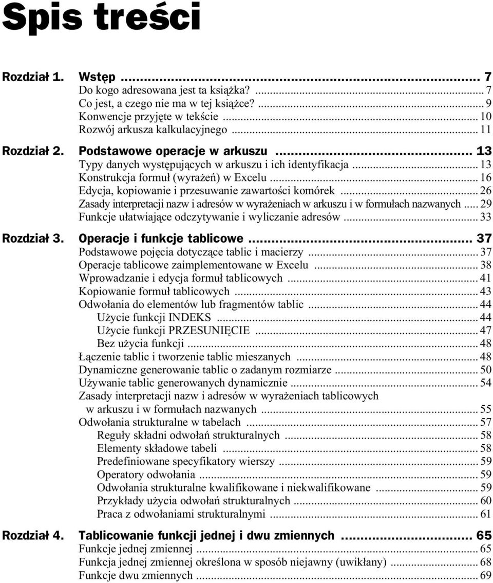 .. 6 Zasad interpretacji nazw i adresów w wraeniach w arkuszu i w formuach nazwanch... 9 Funkcje uatwiajce odcztwanie i wliczanie adresów... 33 Rozdzia 3. Operacje i funkcje tablicowe.