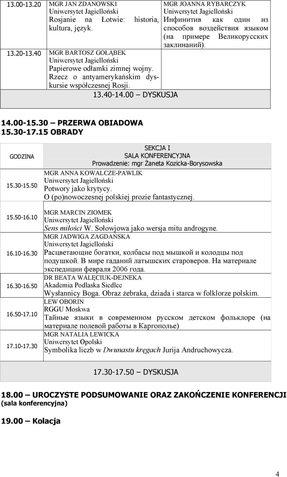 10-16.30 16.30-16.50 16.50-17.10 17.10-17.30 Prowadzenie: mgr Żaneta Kozicka-Borysowska MGR ANNA KOWALCZE-PAWLIK Potwory jako krytycy. O (po)nowoczesnej polskiej prozie fantastycznej.