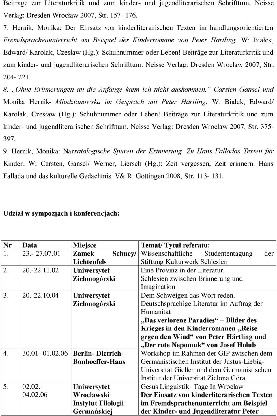 ): Schuhnummer oder Leben! Beiträge zur Literaturkritik und zum kinder- und jugendliterarischen Schrifttum. Neisse Verlag: Dresden Wrocław 2007, Str. 204-221. 8.