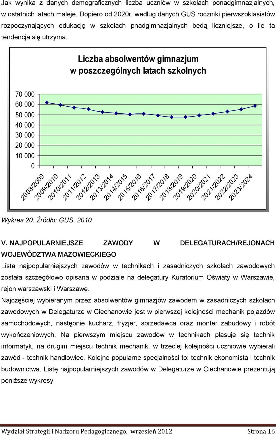 Liczba absolwentów gimnazjum w poszczególnych latach szkolnych 70 000 60 000 50 000 40 000 30 000 20 000 10 000 0 2010/2011 2011/2012 2012/2013 2013/2014 2014/2015 2015/2016 2016/2017 2017/2018