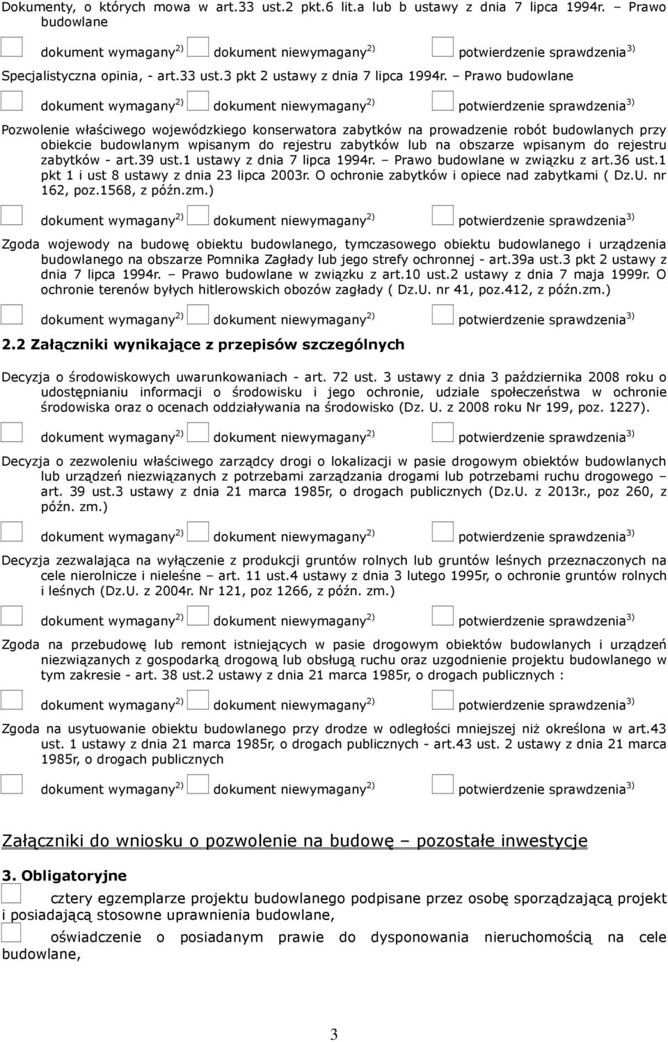 zabytków - art.39 ust.1 ustawy z dnia 7 lipca 1994r. Prawo budowlane w związku z art.36 ust.1 pkt 1 i ust 8 ustawy z dnia 23 lipca 2003r. O ochronie zabytków i opiece nad zabytkami ( Dz.U.