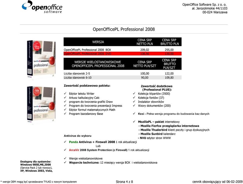 PLUS): Edytor tekstu Writer Kolekcja klipartów (3500) Arkusz kalkulacyjny Calc Kolekcja fontów (37) program do tworzenia grafiki Draw Instalator słowników Program do tworzenia prezentacji Impress