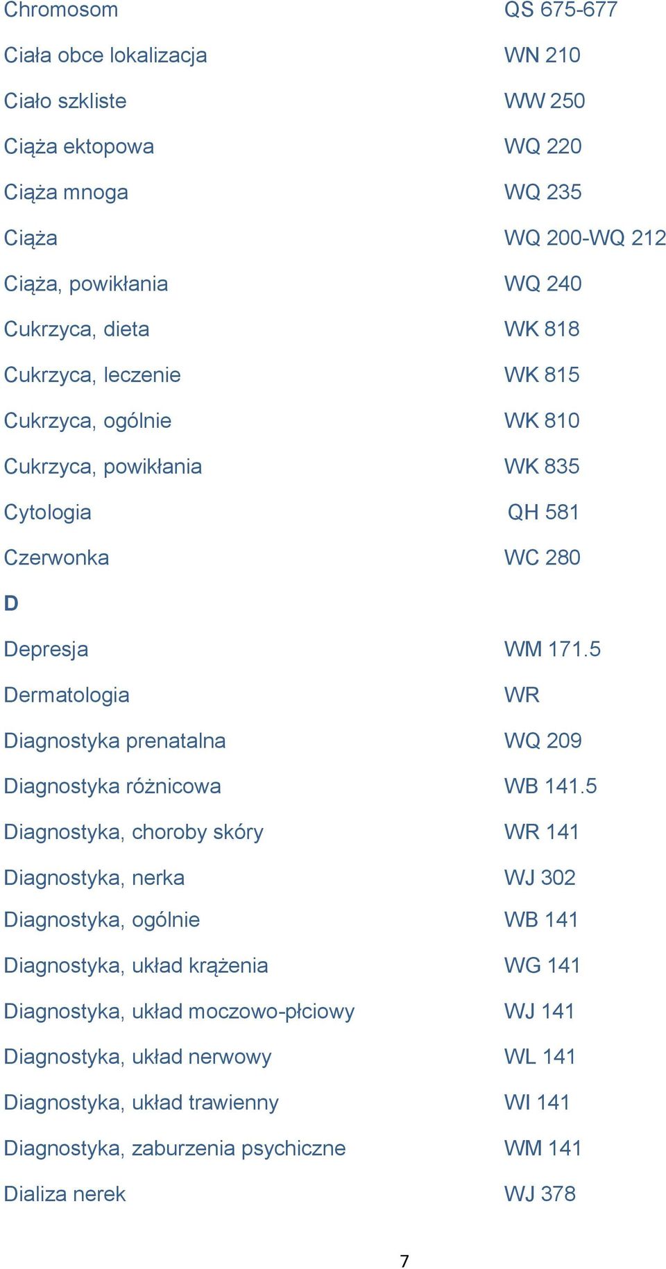 5 Dermatologia WR Diagnostyka prenatalna WQ 209 Diagnostyka różnicowa WB 141.