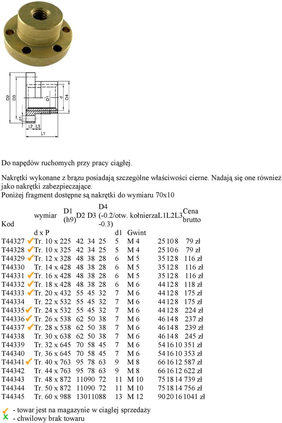 10 x 225 42 34 25 5 M 4 25108 79 zł T44328 Tr. 10 x 325 42 34 25 5 M 4 25106 79 zł T44329 Tr. 12 x 328 48 38 28 6 M 5 35128 116 zł T44330 Tr. 14 x 428 48 38 28 6 M 5 35128 116 zł T44331 Tr.