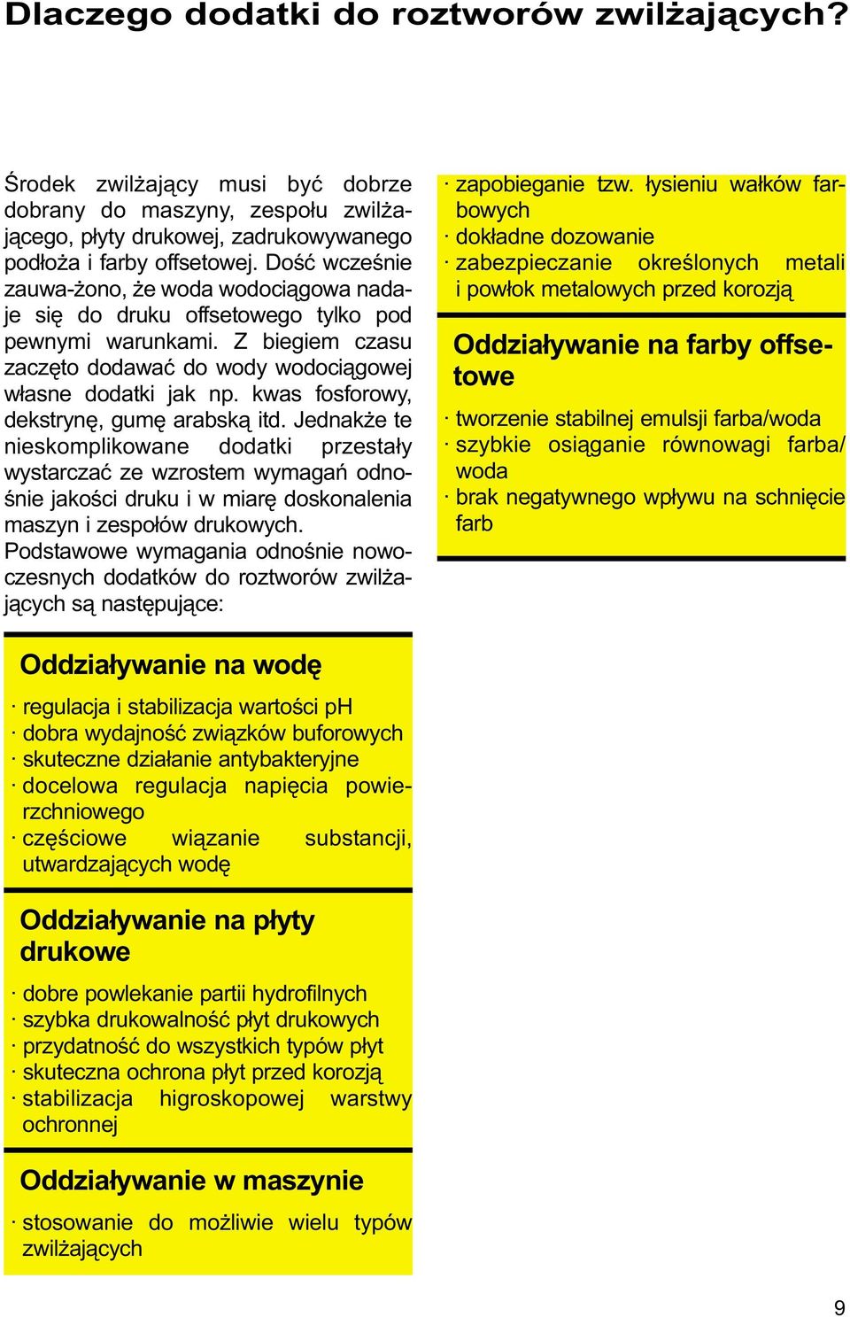 kwas fosforowy, dekstrynê, gumê arabsk¹ itd. Jednak e te nieskomplikowane dodatki przesta³y wystarczaæ ze wzrostem wymagañ odnoœnie jakoœci druku i w miarê doskonalenia maszyn i zespo³ów drukowych.