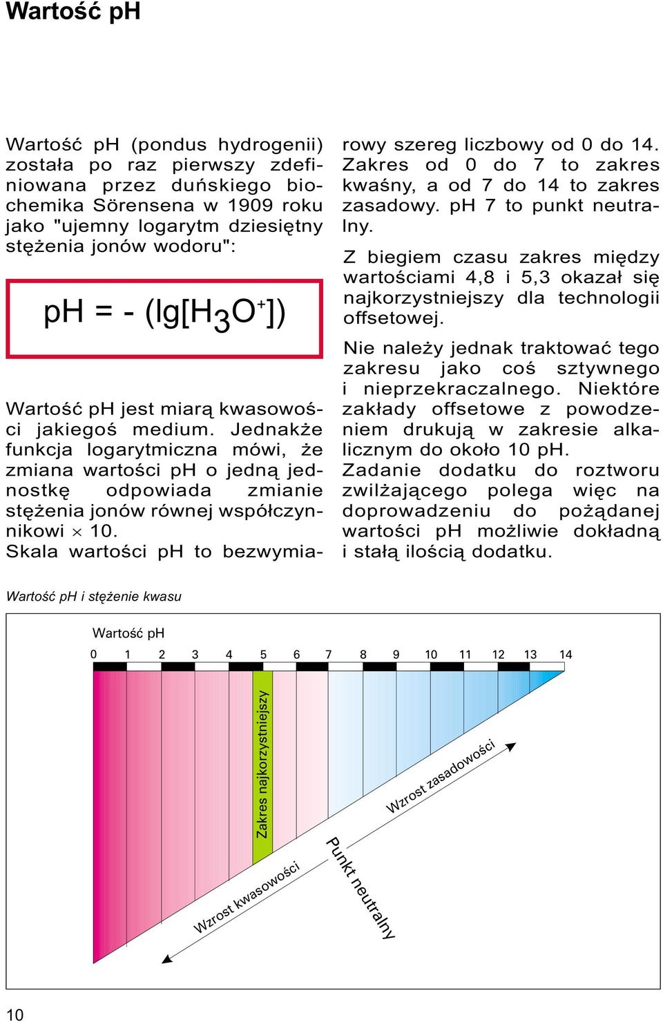 Jednak e funkcja logarytmiczna mówi, e zmiana wartoœci ph o jedn¹ jednostkê odpowiada zmianie stê enia jonów równej wspó³czynnikowi 10. Skala wartoœci ph to bezwymiarowy szereg liczbowy od 0 do 14.