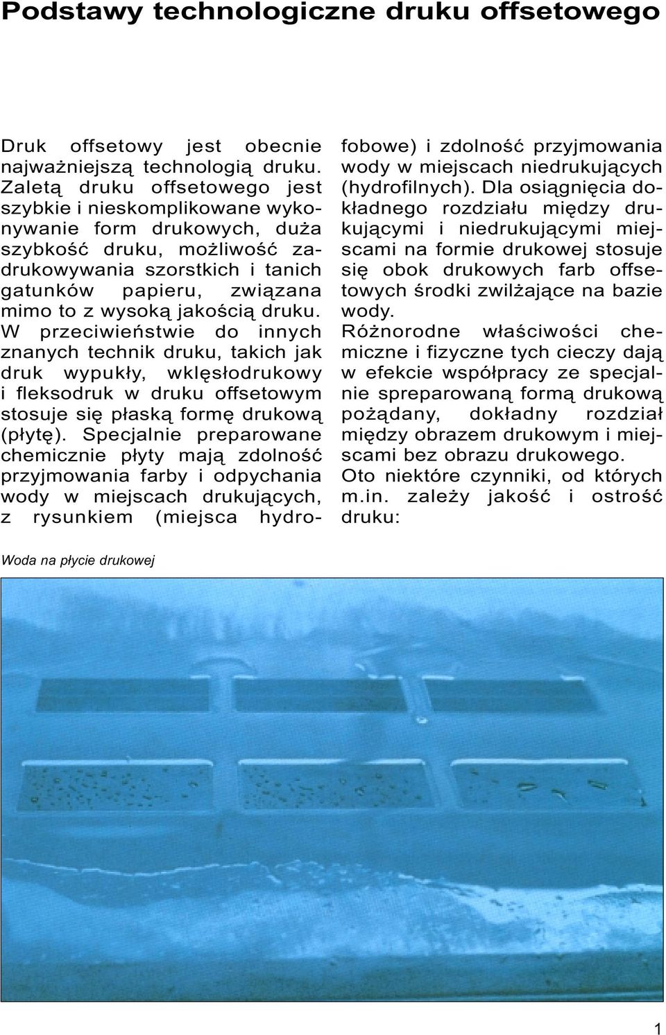 jakoœci¹ druku. W przeciwieñstwie do innych znanych technik druku, takich jak druk wypuk³y, wklês³odrukowy i fleksodruk w druku offsetowym stosuje siê p³ask¹ formê drukow¹ (p³ytê).