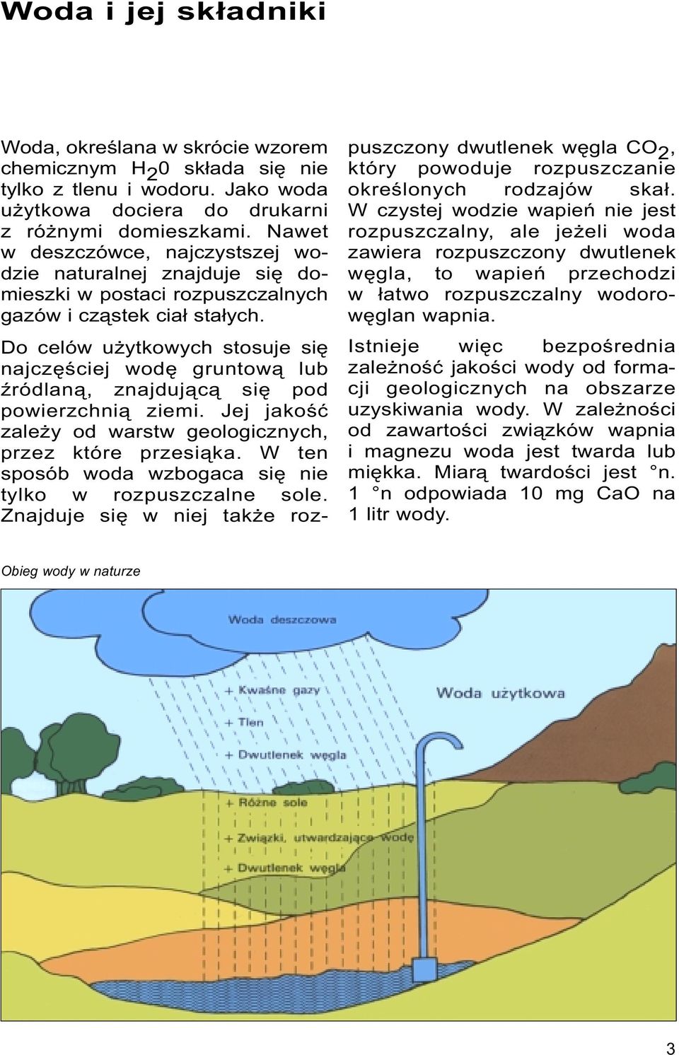 Do celów u ytkowych stosuje siê najczêœciej wodê gruntow¹ lub Ÿródlan¹, znajduj¹c¹ siê pod powierzchni¹ ziemi. Jej jakoœæ zale y od warstw geologicznych, przez które przesi¹ka.