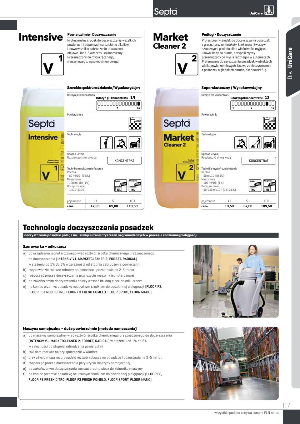 Market Cleaner 2 V 2 Podłogi Doczyszczanie Profesjonalny środek do doczyszczania posadzek z gresu, terazzo, terakoty, klinkierów i tworzyw sztucznych, posiada silne właściwości myjące, usuwa ślady po
