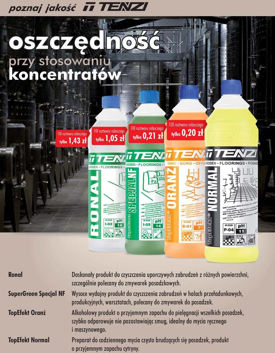 Wysoce wydajny produkt do czyszczenia zabrudzeń w halach przeładunkowych, produkcyjnych, warsztatach, polecany do zmywarek do posadzek.