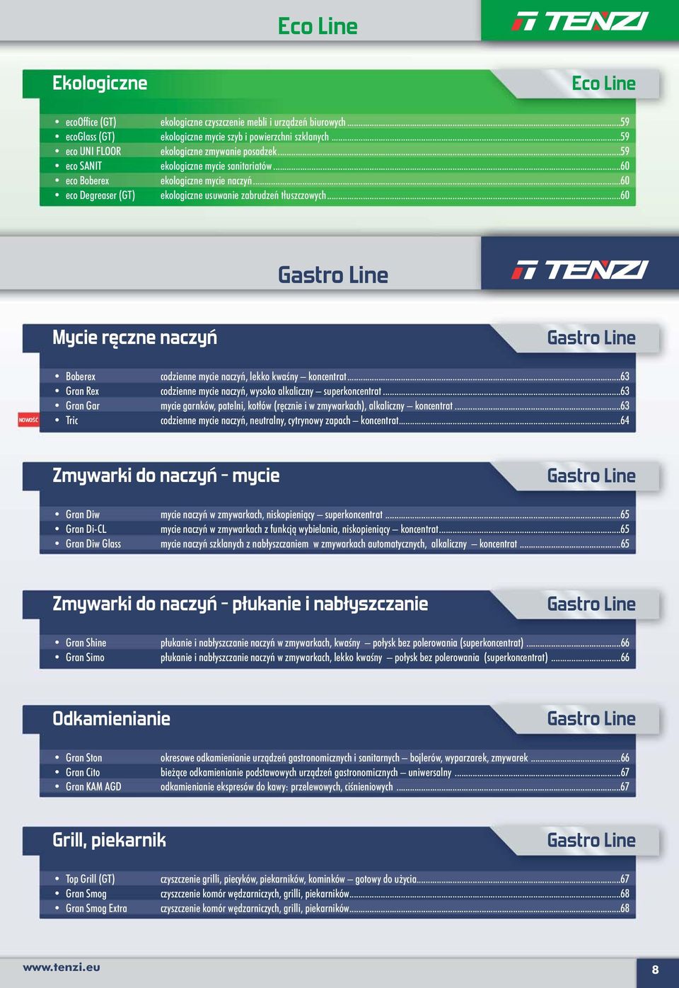 ..60 eco Degreaser (GT) ekologiczne usuwanie zabrudzeń tłuszczowych...60 Gastro Line Gastro Line NOWOŚĆ Boberex codzienne mycie naczyń, lekko kwaśny koncentrat.