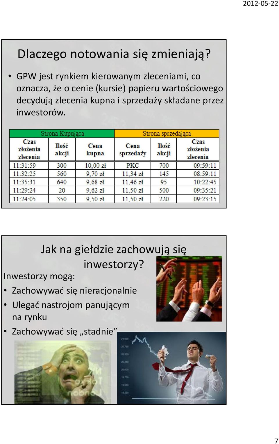 wartościowego decydują zlecenia kupna i sprzedaży składane przez inwestorów.