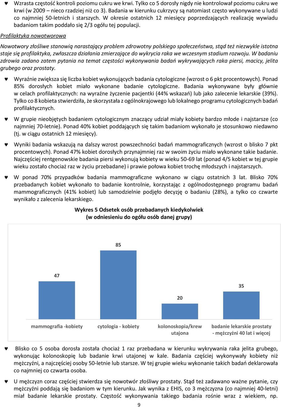 W okresie ostatnich 12 miesięcy poprzedzających realizację wywiadu badaniom takim poddało się 2/3 ogółu tej populacji.