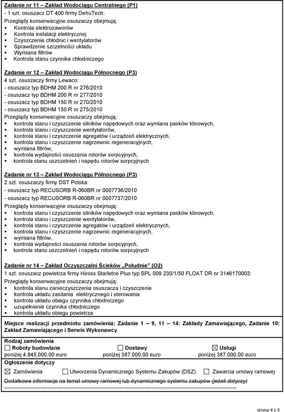 chłodniczego Zadanie nr 12 Zakład Wodociągu Północnego (P3) 4 szt.