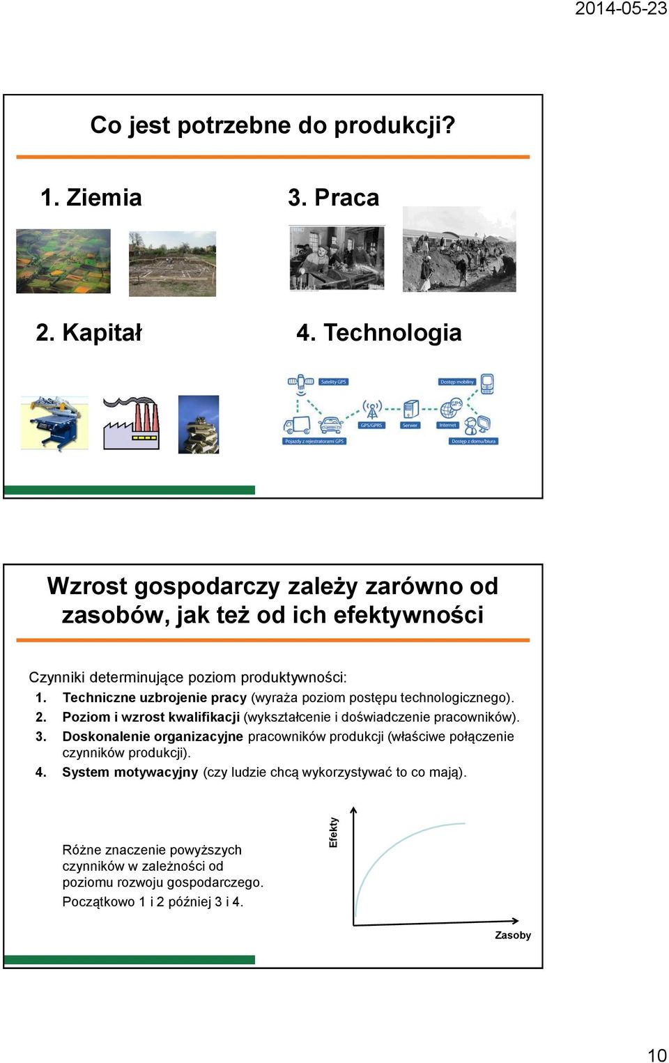 Techniczne uzbrojenie pracy (wyraża poziom postępu technologicznego). 2. Poziom i wzrost kwalifikacji (wykształcenie i doświadczenie pracowników). 3.