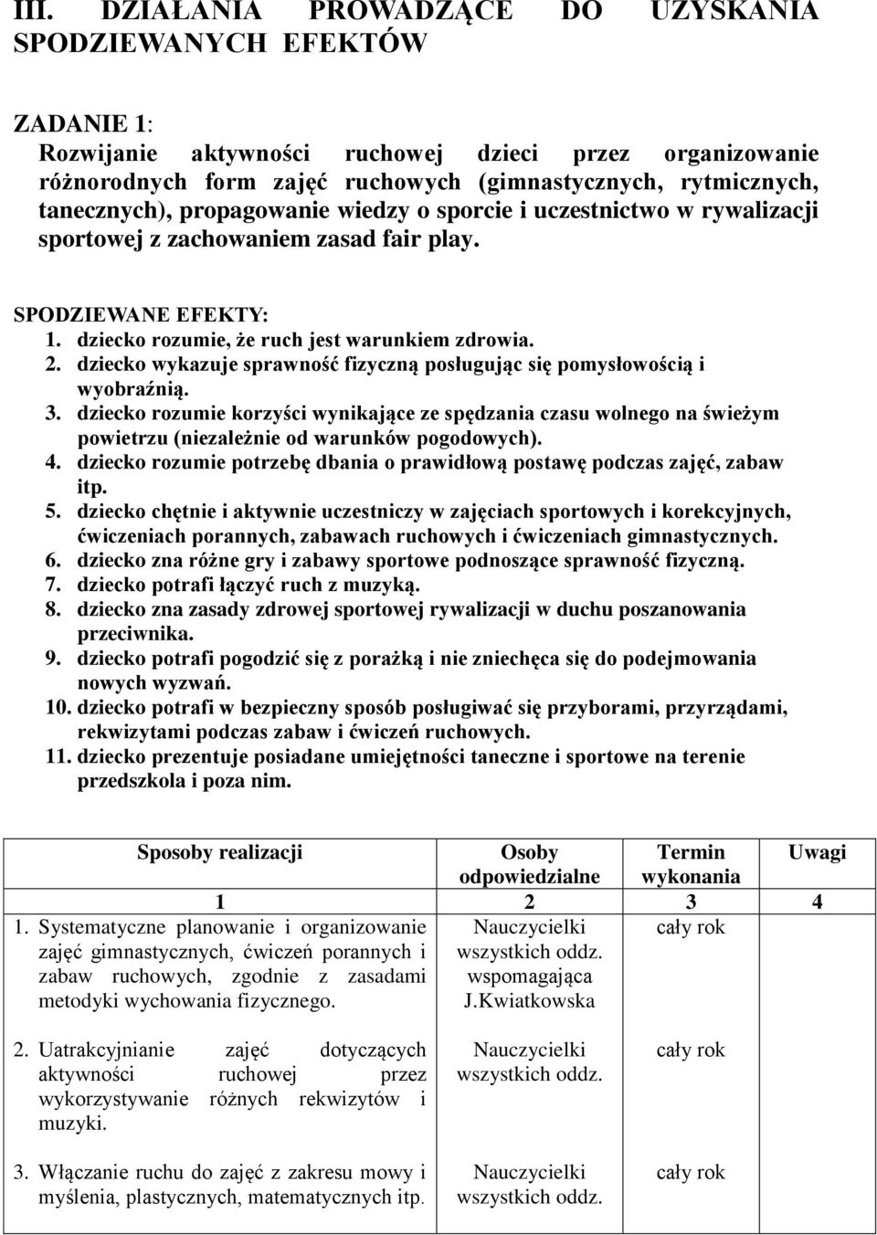 dziecko wykazuje sprawność fizyczną posługując się pomysłowością i wyobraźnią. 3.