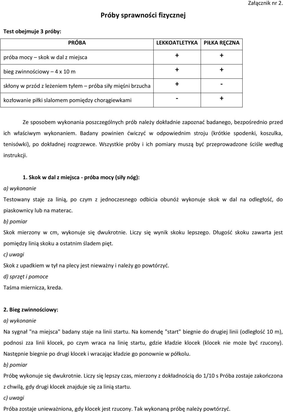 piłki slalomem pomiędzy chorągiewkami - + Ze sposobem wykonania poszczególnych prób należy dokładnie zapoznać badanego, bezpośrednio przed ich właściwym wykonaniem.