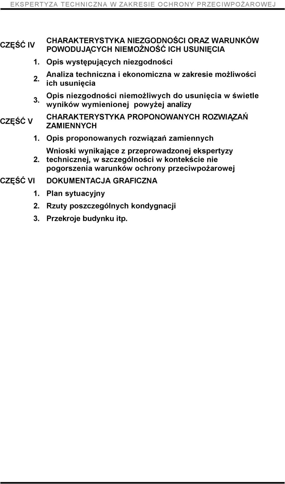 Opis niezgodności niemożliwych do usunięcia w świetle wyników wymienionej powyżej analizy CHARAKTERYSTYKA PROPONOWANYCH ROZWIĄZAŃ ZAMIENNYCH CZĘŚĆ V 1.