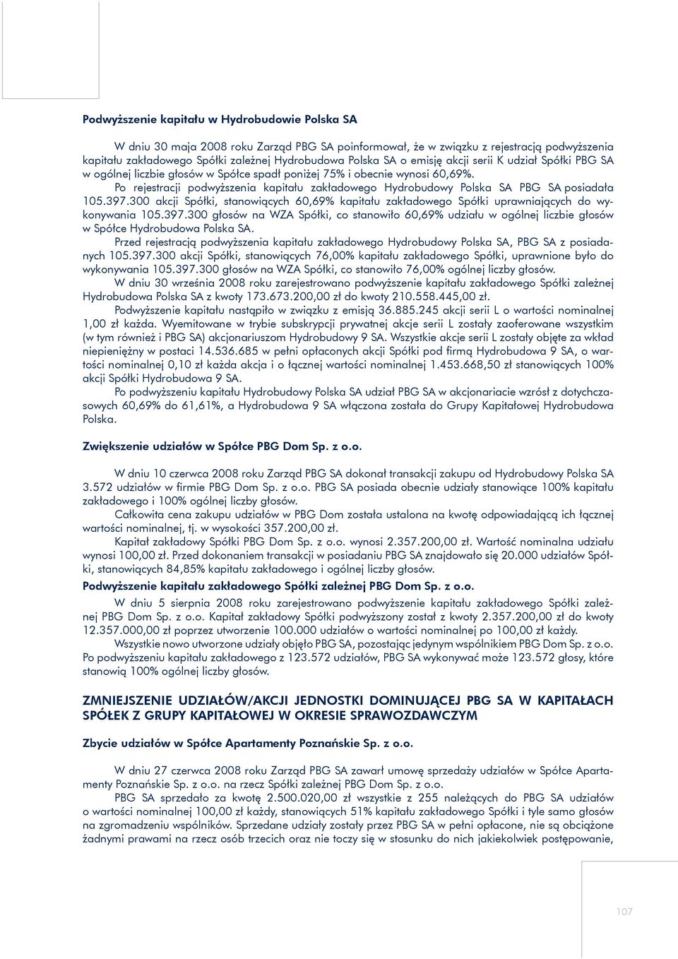 Po rejestracji podwyższenia kapitału zakładowego Hydrobudowy Polska SA PBG SA posiadała 105.397.