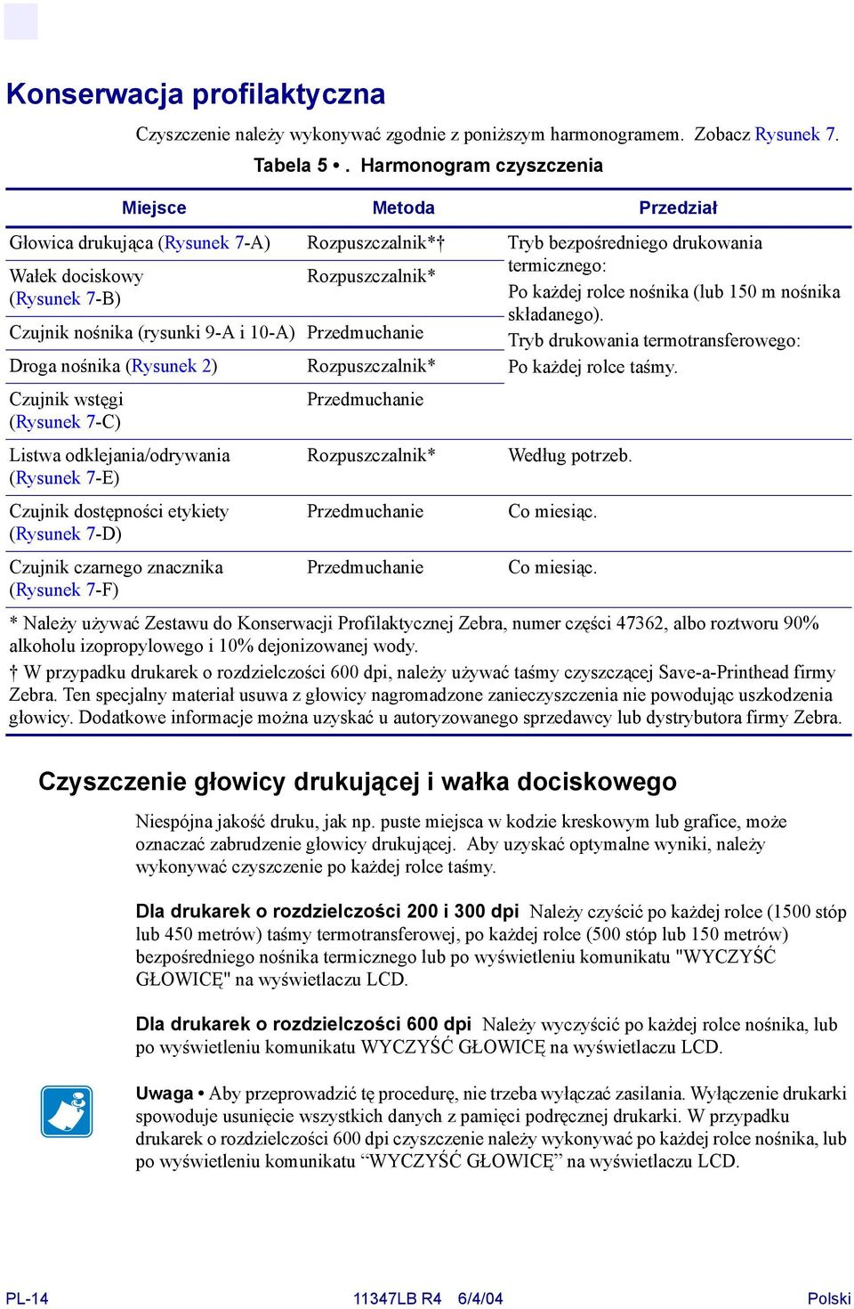 9-A i 10-A) Przedmuchanie Droga nośnika (Rysunek 2) Czujnik wstęgi (Rysunek 7-C) Listwa odklejania/odrywania (Rysunek 7-E) Czujnik dostępności etykiety (Rysunek 7-D) Czujnik czarnego znacznika