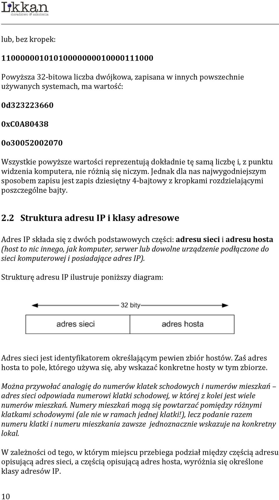 Jednak dla nas najwygodniejszym sposobem zapisu jest zapis dziesiętny 4-bajtowy z kropkami rozdzielającymi poszczególne bajty. 2.