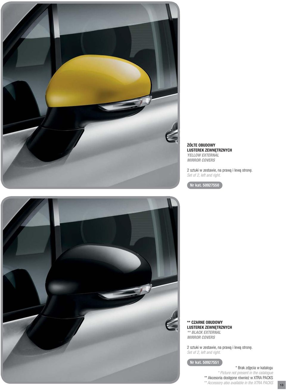 50927550 ** CZARNE OBUDOWY LUSTEREK ZEWNĘTRZNYCH ** BLACK EXTERNAL MIRROR COVERS 2 sztuki w zestawie, na prawą i lewą
