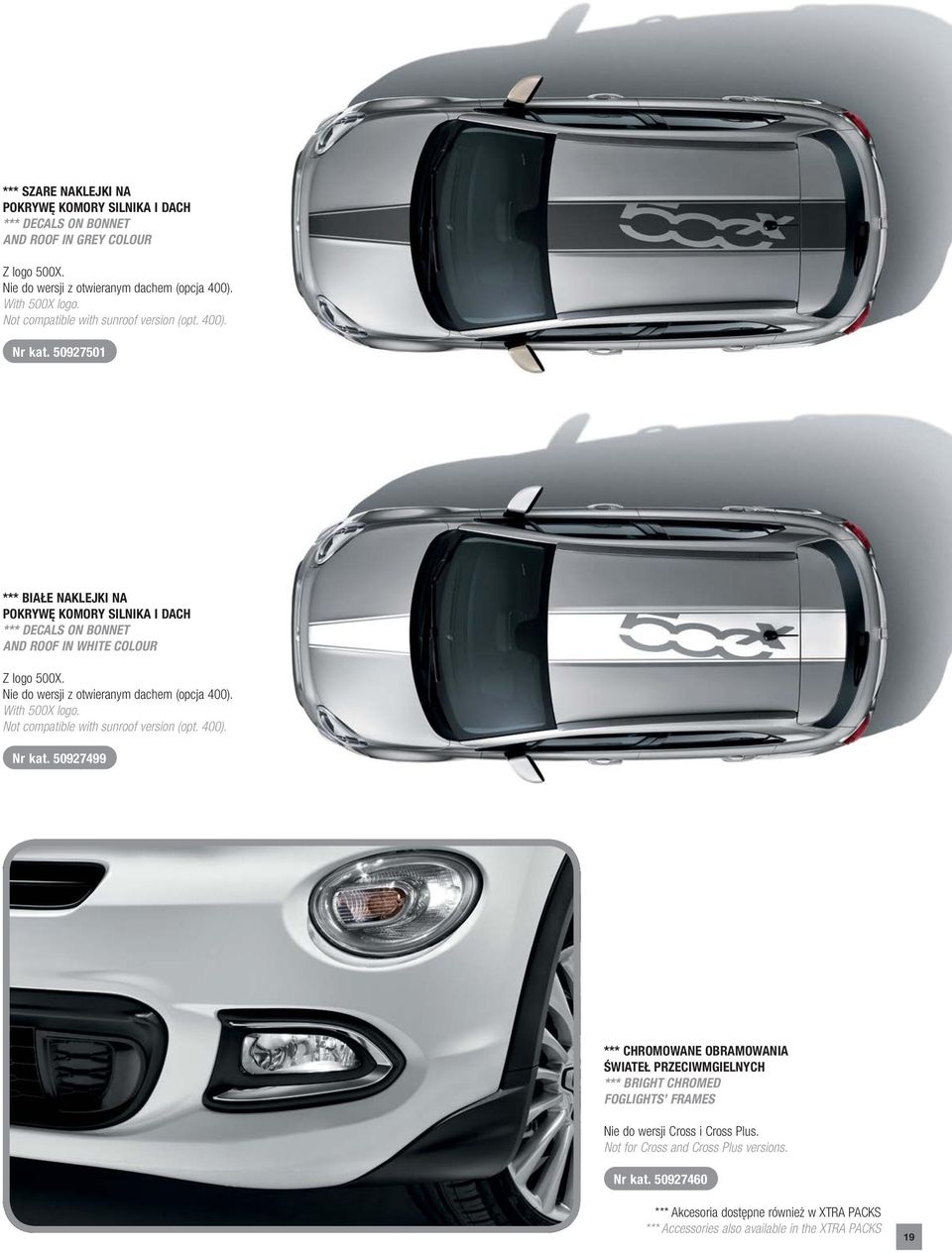 Nie do wersji z otwieranym dachem (opcja 400). With 500X logo. Not compatible with sunroof version (opt. 400). Nr kat.